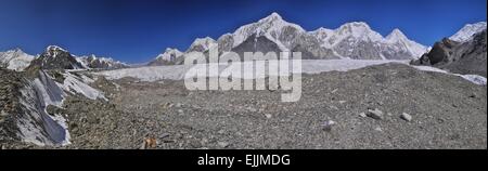 Scenic panorama of Engilchek glacier in picturesque Tian Shan mountain range in Kyrgyzstan Stock Photo