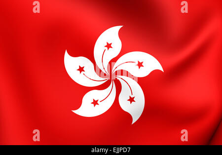 Flag of Hong Kong. Close Up. Stock Photo