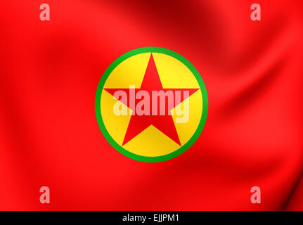 Flag of Kurdistan Workers' Party. Close Up. Stock Photo