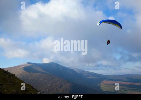 Paragliding above the Connor Pass, Dingle Peninsula, County Kerry, Ireland. Stock Photo