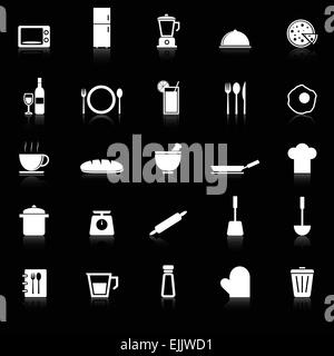 Kitchen icons with reflect on black background, stock vector Stock Vector