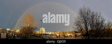 Rome, Italy. 27th Mar, 2015. Rainbow over the Milvian Bridge is a bridge over the Tiber in northern Rome, Italy. Credit:  Realy Easy Star/Alamy Live News