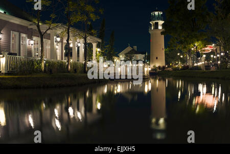 Lighthouse at Chocolate Ville Bangkok during night Stock Photo