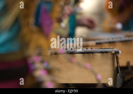 Percussion musicians take part in the Carnival parade of comparsas at Badajoz, Spain Stock Photo