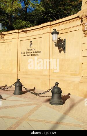 Entrance to Royal School of Andalusian Equestrian Art, Jerez de la Frontera, Cadiz Province, Andalusia, Spain, Western Europe. Stock Photo