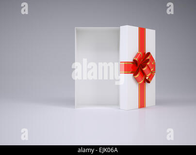 Open gift box with lid, bow and ribbon Stock Photo