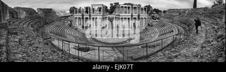 Roman theatre, located in the archaeological ensemble of Mérida. Panoramic Stock Photo