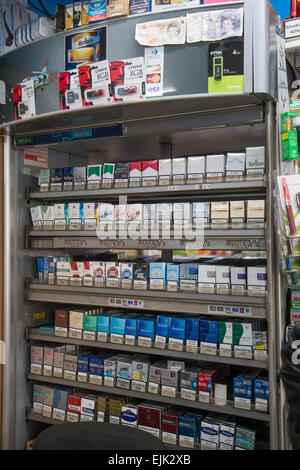 tobacco gantry in a small shop before the display ban Stock Photo