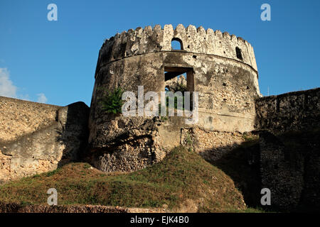 Cylindrical tower building of an old historical fort, Stone Town, Zanzibar Stock Photo