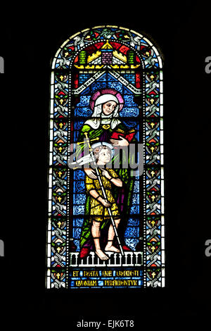 Stained-glass window in the chapel of Buckfast Abbey, near Buckfastleigh, Devon, England, Great Britain, UK. Stock Photo