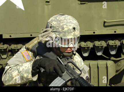 U. S. Army Spc. Charles Siler provides security during mobilization training given by 1st Army Public Affairs at Fort Dix, N.J., May 3, 2007. Siler is assigned to the 131st Mobile Public Affairs Detachment from Montgomery, Ala.  Sgt. Steven Reeves Stock Photo