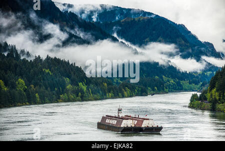 Columbia River Gorge Barge - Oregon/Washington Border Stock Photo