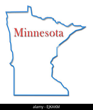 Minnesota Map with Neon Blue Outline and Red Lettering