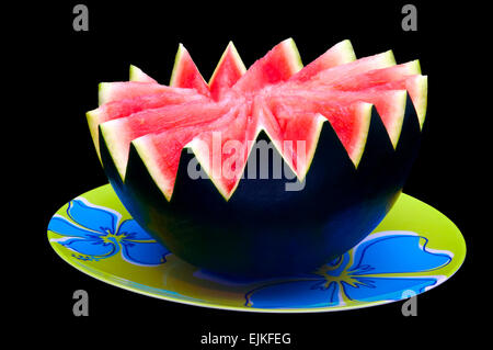 Watermelon on the plate Clipping path included Stock Photo