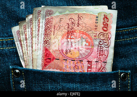 Fifty pounds in a pocket - Rich and lucky Stock Photo