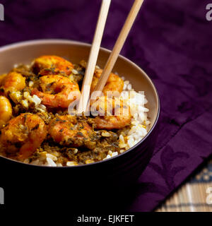 Curry Prawns with rice - Caribbean Tasty food 05 Stock Photo