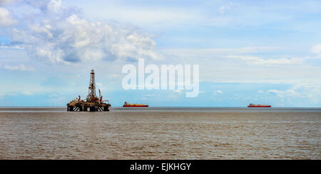 Offshore oil rig platform at sea petroleum industry Stock Photo