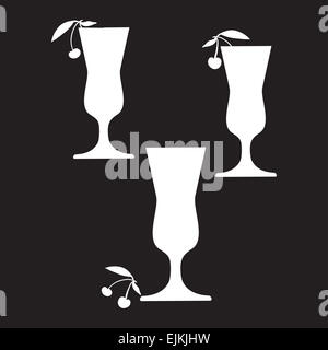 White silhouette of glass, carved on black background. Vector illustration, best for your design, flyers, coasters, prints. Stock Photo