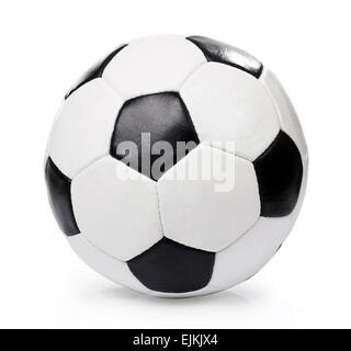 Classic soccer ball with typical black and white pattern, placed on ...