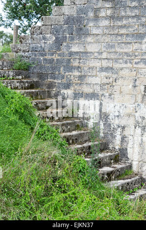 An old flight of stone steps at an historic lock on the Canal du Centre near Rully, Burgundy, France. Stock Photo