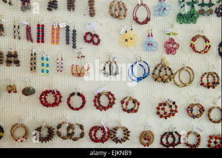 Beaded jewellery made by Amerindian women, Galibi, Suriname Stock Photo