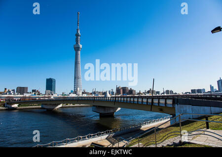 Sakurabashi Bridge and Tokyo Skytree,Sumida River,Tokyo,Japan Stock Photo