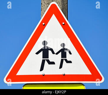 Danger, pedestrians on the street traffic sign Stock Photo