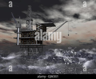 Digital Illustration of an Oil Rig Stock Photo