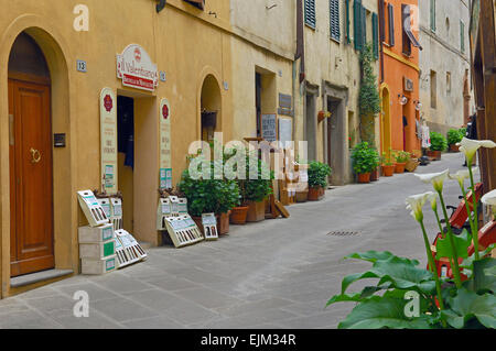 Montalcino, Wine shop, Val d'Orcia, Orcia Valley, UNESCO World Heritage Site, Siena Province, Tuscany, Italy Stock Photo