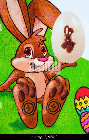 detail on box of Thorntons Harry Hopalot white chocolate Easter bunny rabbit egg Stock Photo