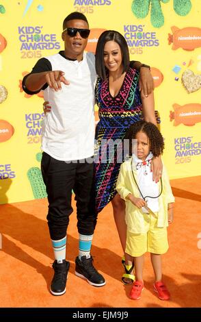 Tia Mowry-Hardrict, husband Cory Hardrict & son Cree Taylor Hardrict 28th Annual Kids Choice Awards 2015 28/03/2015 in Los Angeles Stock Photo