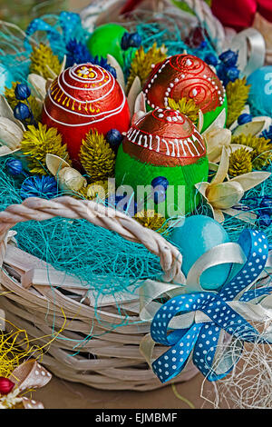 Easter decorations manually created in various forms of design. Stock Photo