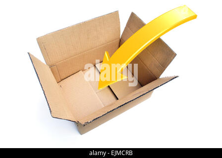 An opened box with a Rendered Arrow showing a Packing Concept Stock Photo
