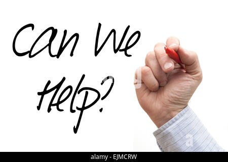 A Photo / Illustration of a Hand Writing 'Can We Help' Stock Photo