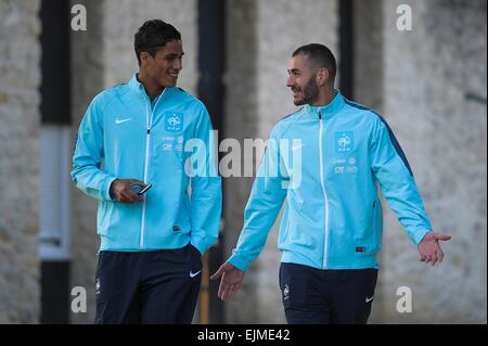 Raphael Varane / Karim Benzema - 23.03.2015 - Football - Entrainement France -Clairefontaine.Photo : Andre Ferreira / Icon Sport Stock Photo