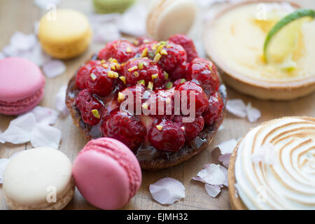 Raspberry tart from high end patisserie, Paris, France Stock Photo