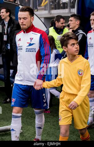 March 29, 2015: Viljormur Davidsen #3 of Faroe Islands National Team during the 15th UEFA European Championship Qualifying Round game between Romania National Football Team (ROU) and Faroe Islands National Football Team (FRO) at ''Ilie Oana'' Stadium, Ploiesti in Ploiesti, Romania ROU. Catalin Soare/www.sportaction.ro Stock Photo