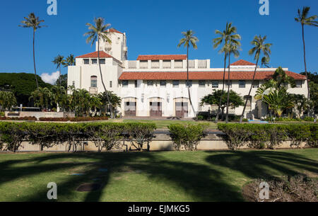 Spanish style architecture of Honolulu Hale or town hall in center of city of Honolulu, Oahu, Hawaii Stock Photo