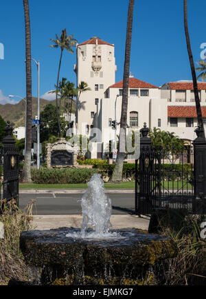 Spanish style architecture of Honolulu Hale or town hall in center of city of Honolulu, Oahu, Hawaii Stock Photo