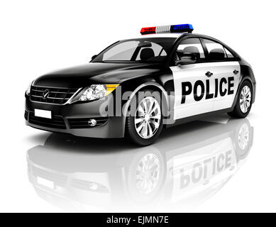 Side View Studio Shot Of Black Sedan Police Car Stock Photo