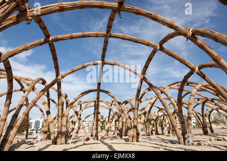 Bamboo structure in the city of Al Ain. December 15, 2014 in Al Ain, Emirate of Abu Dhabi, UAE Stock Photo