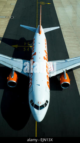 Easyjet aeroplane on the apron at Gatwick airport, north terminal, West Sussex, England. Stock Photo