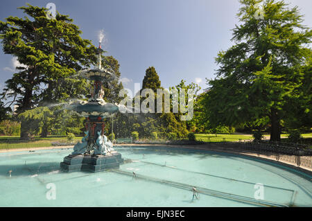 Fountain and pond in the English style Botanical Gardens, Wellington, New Zealand Stock Photo