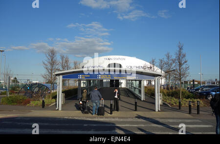 Outside of London Southend Airport, entrance to railway station, Southend, Essex Stock Photo