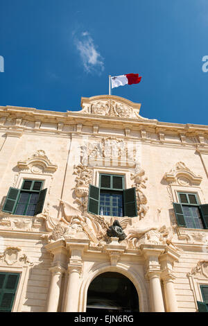 The lovely proportionate Auberge de Castille is a baroque palace in Valletta,  currently the offices of the Prime Minister of Malta. Stock Photo