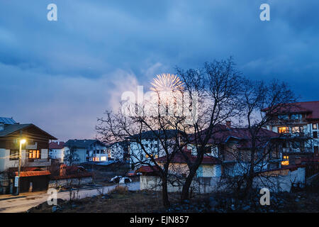 Festive fireworks in the small Bulgarian city of Bansko Stock Photo