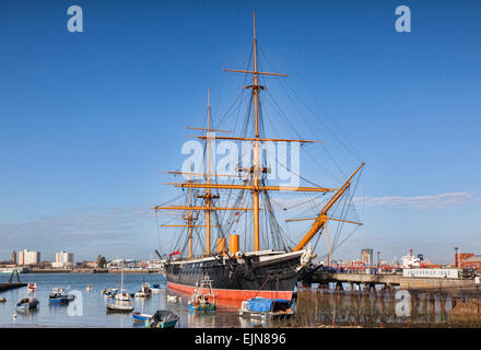 HMS Warrior, Portsmouth, Hampshire,England, UK, was the first armour-plated, iron hulled warship. She is part of the National Hi Stock Photo