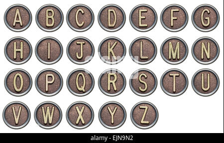 Metal button alphabet letters on white Stock Photo