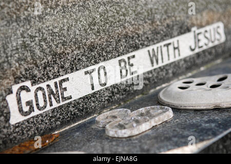 Inscription on a grave 'Gone to be with Jesus' Stock Photo