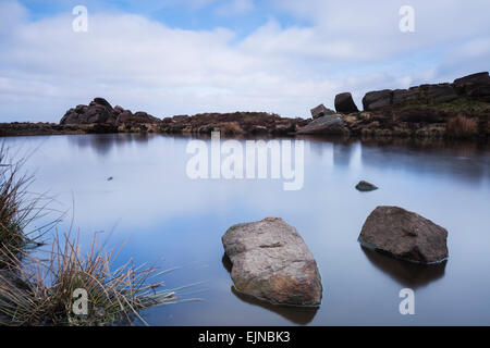 The Roaches in the Peak District, Derbyshire. Doxeys pool with a long shutter speed Stock Photo